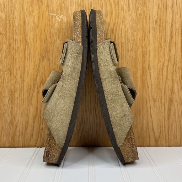 Birkenstock Arizona Taupe Suede Sandals Women’s Size 9 Tan Two Strap Slides - Picture 4 of 6